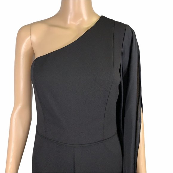 Adrianna Papell Black Formal One Shoulder Drape Sleeve Jumpsuit - Picture 3 of 16